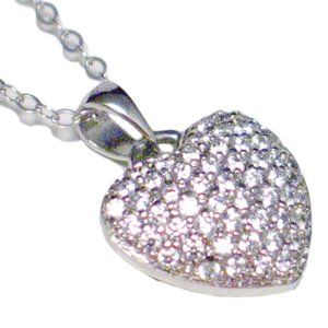 CZ Heart Necklace Pendant Sterling Silver 19.25"
